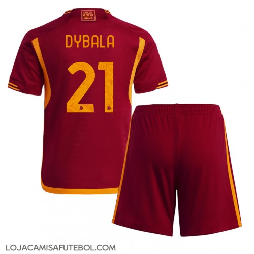 Camisa de Futebol AS Roma Paulo Dybala #21 Equipamento Principal Infantil 2023-24 Manga Curta (+ Calças curtas)
